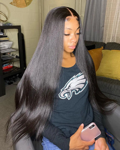 Pre-Cut Glueless 13x6 HD Lace Frontal Wig – 40 Inch Straight Human Hair, Pre-Plucked Ready-to-Wear for Women