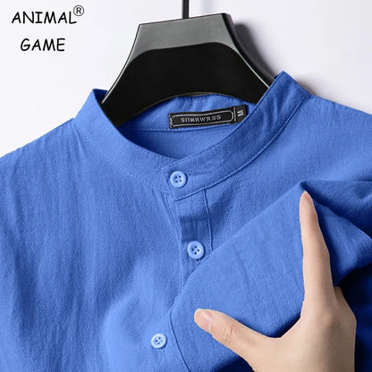 Men’s Linen Cotton Shirt - Lightweight Long Sleeve Henley Beachwear Hawaiian Style Breathable Top