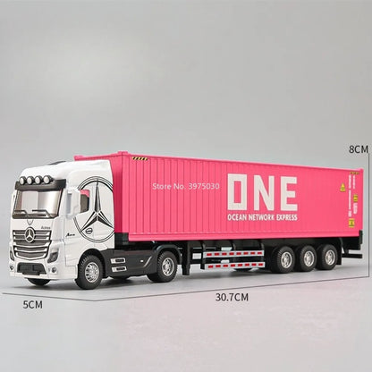 1:50 Diecast Transport Truck Model — Alloy Container Trailer with Doors, Light & Sound, Miniature Toy Gift for Kids
