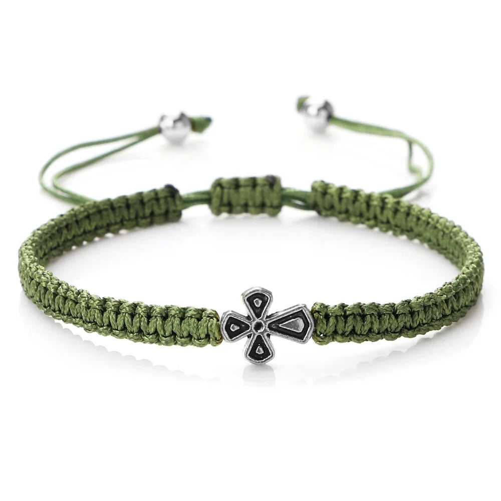 Prayer Cross Rope Bracelet - Handmade Adjustable Nylon Lucky Bangle Jewelry Gift for Women & Men