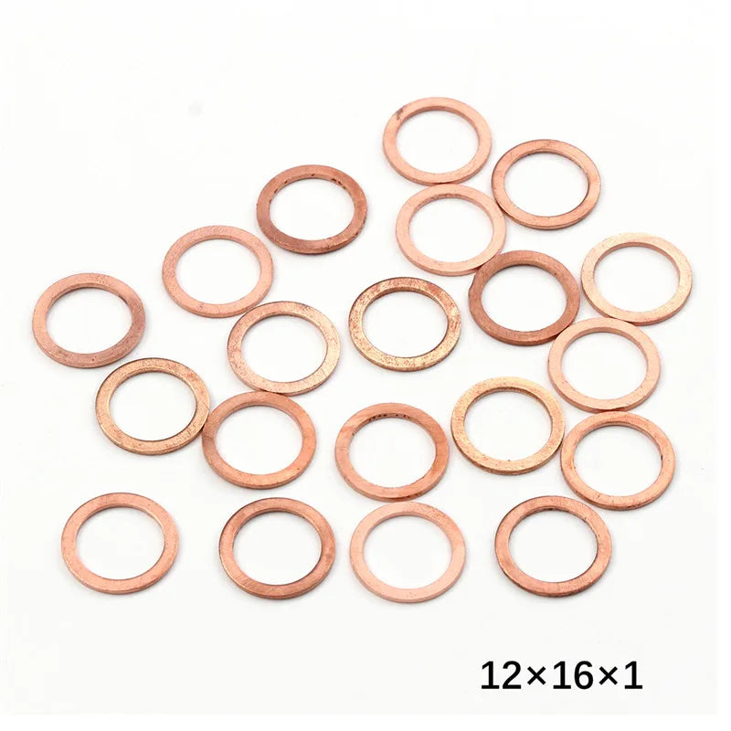 Multi-Size Solid Copper Washers Set (M6–M20) – Flat Ring Gasket Spacer Fastener Hardware 20/50pcs Durable Sealing Rings