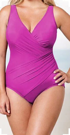 Women’s Plus Size 5XL One-Piece Swimsuit – V-Neck Tummy Control Bathing Suit, Modest Beachwear Swimwear