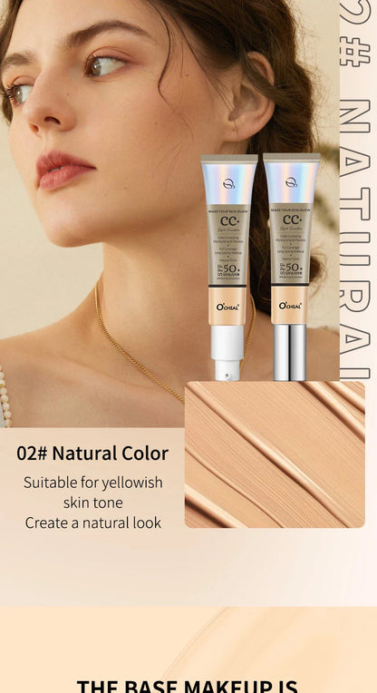 Ocheal 30g CC Cream Foundation – Waterproof Concealer, SPF 50+ Moisturizing Sunscreen, Long-Lasting Brightening Makeup Primer
