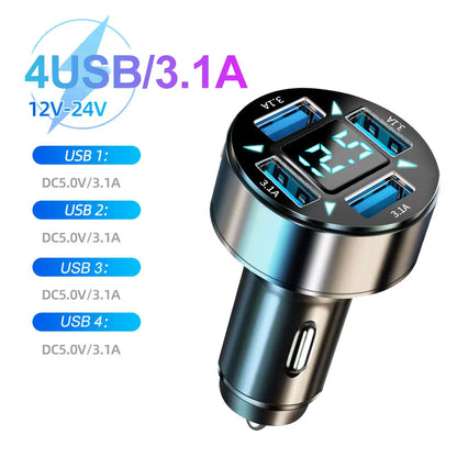66-250W PD Car Charger – QC3.0 Fast Charge, 1-to-6 Cigarette Lighter Plug with Digital Display