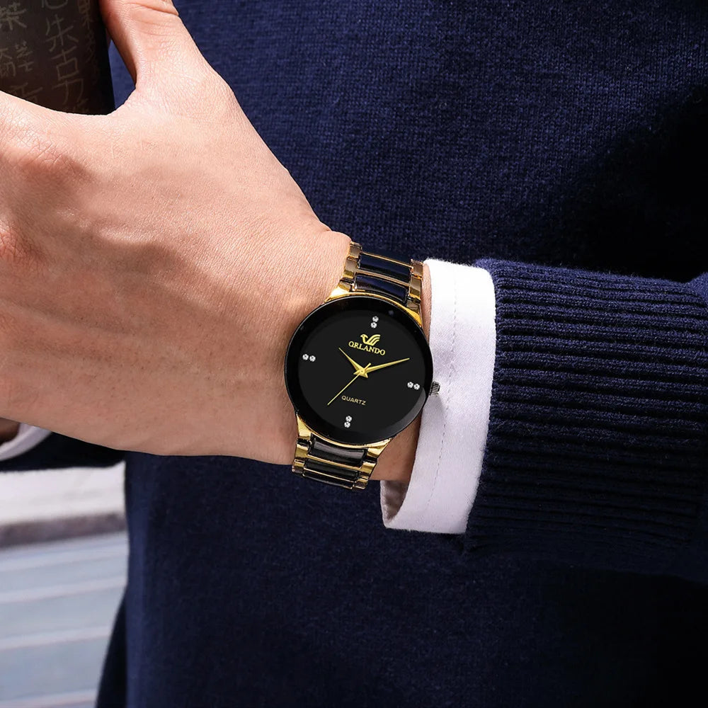 ORLANDO Men's Luxury Watch – Black & Gold Quartz Steel Wristwatch, Exquisite Fashion Relogio Masculino