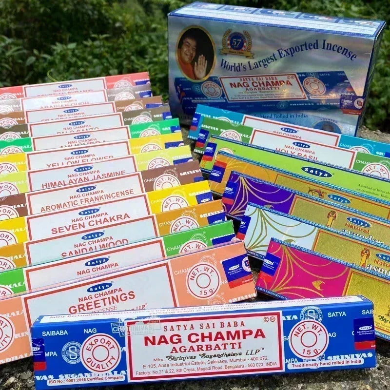 5BOX NAG Champa Indian Incense Set – Satya Handmade Sticks with 6 Aromatic Scents for Home & Meditation