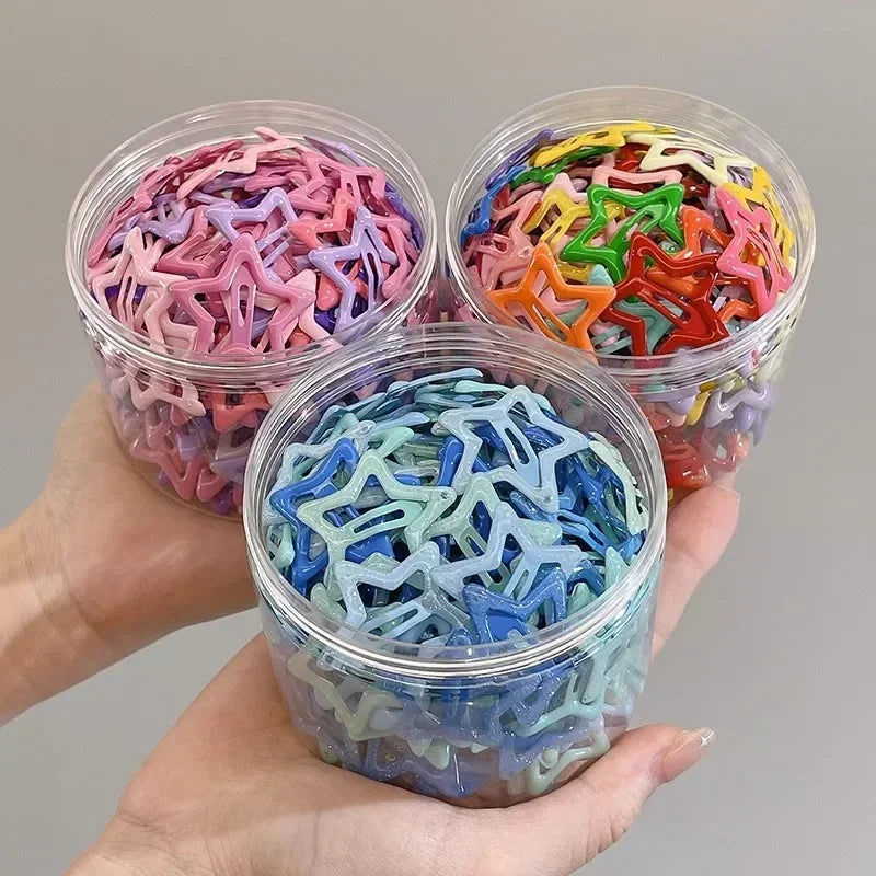 10/50PCS Colorful Kawaii Star Barrettes – Y2K Sweet Girls Metal Snap Hairclips & Hair Jewelry Gifts