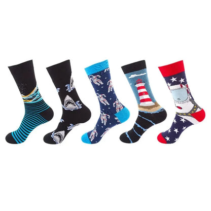 5-Pair Funny Printed Sports Socks - Harajuku Hip Hop Casual Fashion Socks for Men & Women