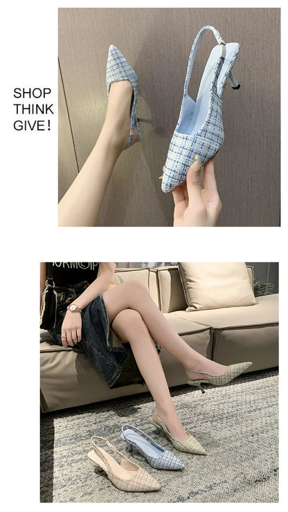Sea Salt Blue Pointed High Heel Sandals – Women's Fashion Versatile Hollow Back Casual Shoes