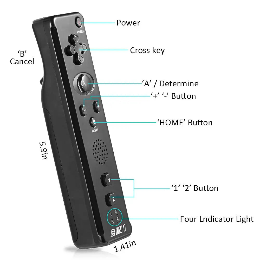 2-in-1 Nintendo Wii Controller Set | Wireless Remote Gamepad with Motion Plus Joystick & Silicone Case