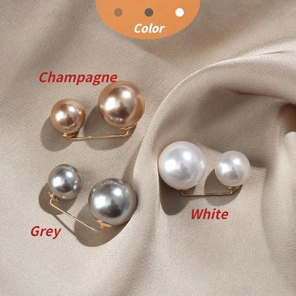 Double Pearl Brooch Pins: Women's Fashion Tightening Waistband Metal Lapel Pin for Sweaters, Shirts, and Cardigans