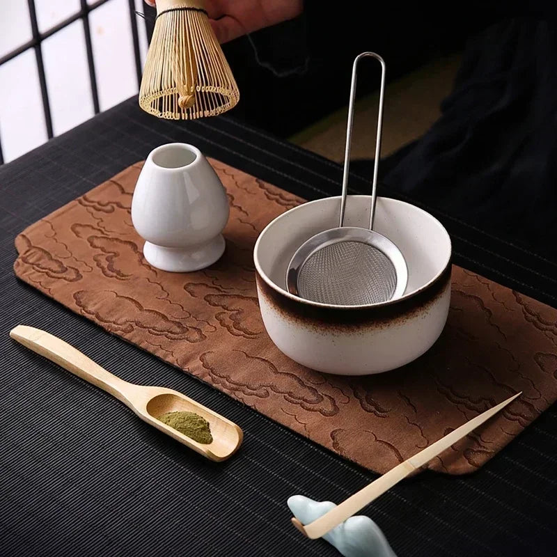 4/6Pcs Bamboo Matcha Tea Whisk Set – Scoop, Brush, Strainer & Bowl for Japanese Tea Ceremony