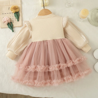 Baby Girls Chiffon Princess Dress - Solid Color Bow Birthday Dress for Ages 6 Months-3 Years