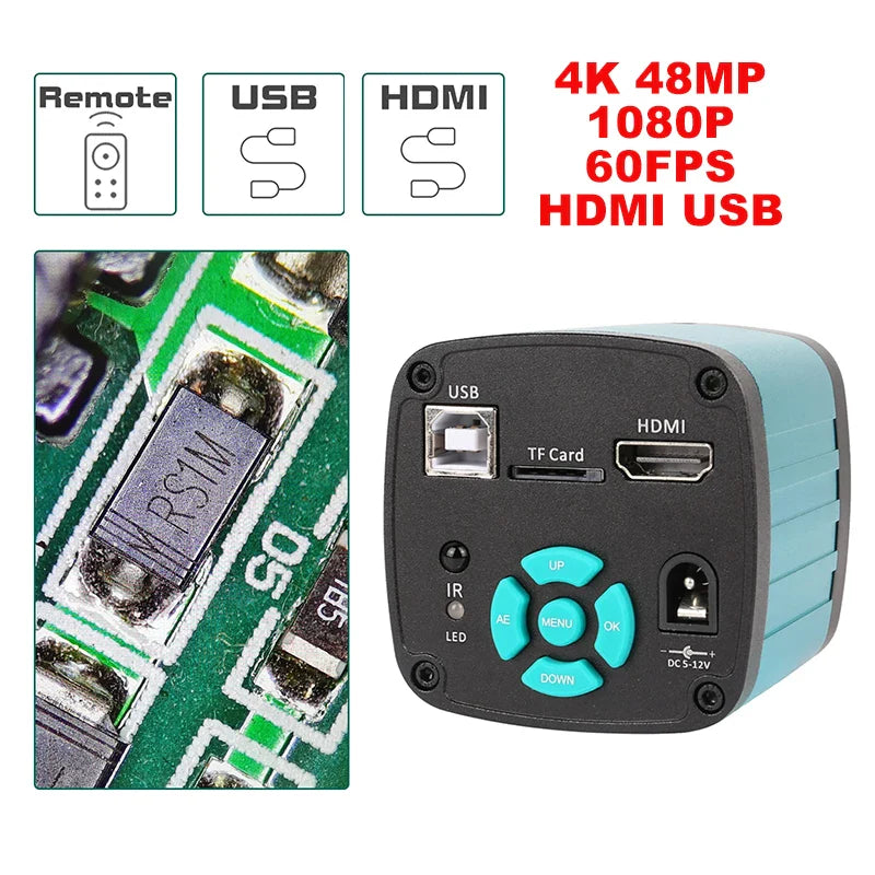 4K 48MP HDMI USB Industrial Microscope Camera – 1-130X/150X/180X Zoom C Lens for Soldering & Repair
