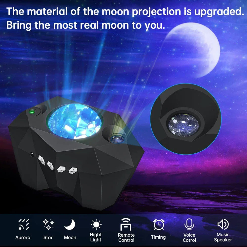 Aurora Galaxy Star Projector Night Light – Northern Lights Moon Lamp with Bluetooth Music for Bedroom Decor