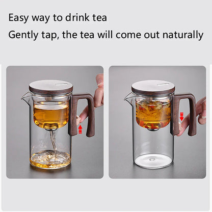 Glass Tea Pot Kettle with Magnetic Infuser - 520ML/720ML Tea Filtration Cup Set with One-Click Switch