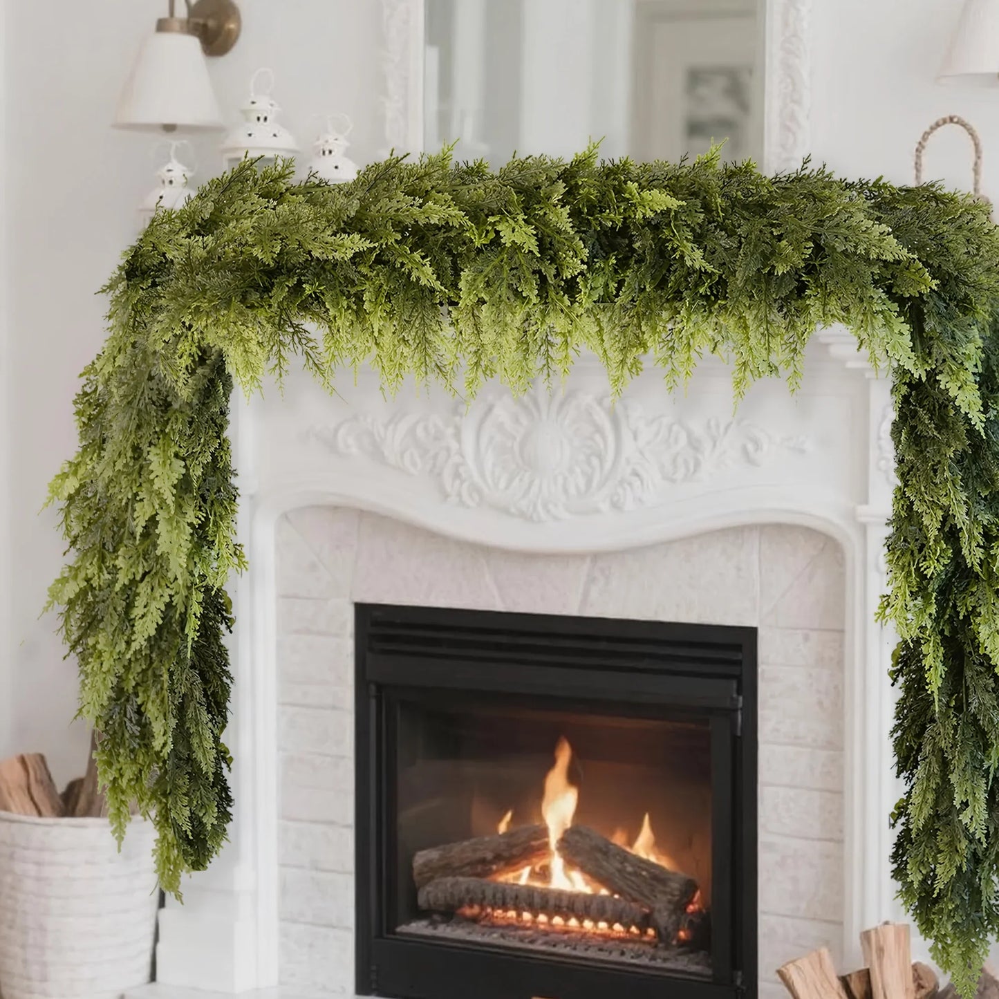 Artificial Dense Christmas Vine Wreath – Fake Norfolk Cedar Rattan Garland for Fireplace, Table, Porch Xmas Decoration