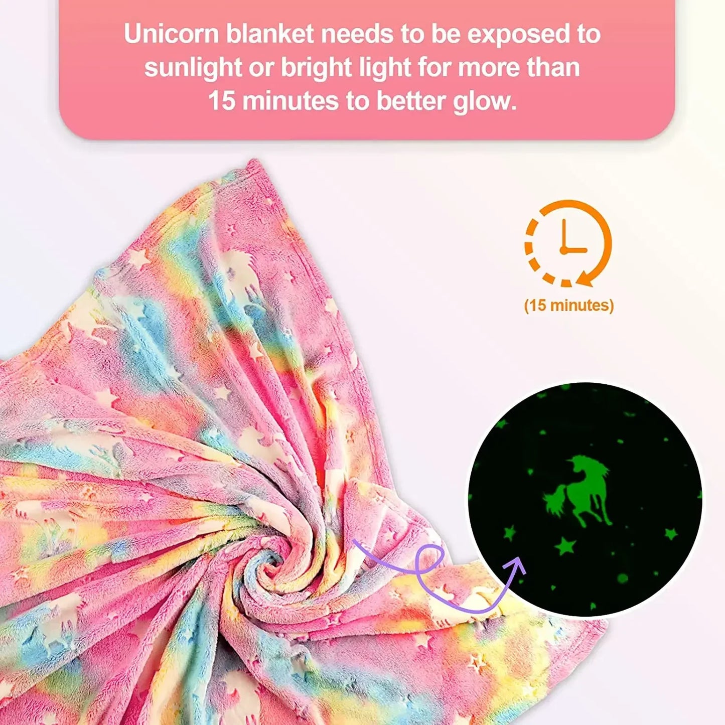 Luminous Unicorn & Dinosaur Plush Blanket – Glow-in-the-Dark Soft Flannel Throw for Boys & Girls, Christmas Gift