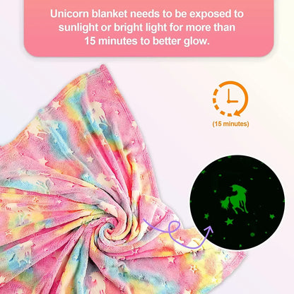 Luminous Unicorn & Dinosaur Plush Blanket – Glow-in-the-Dark Soft Flannel Throw for Boys & Girls, Christmas Gift