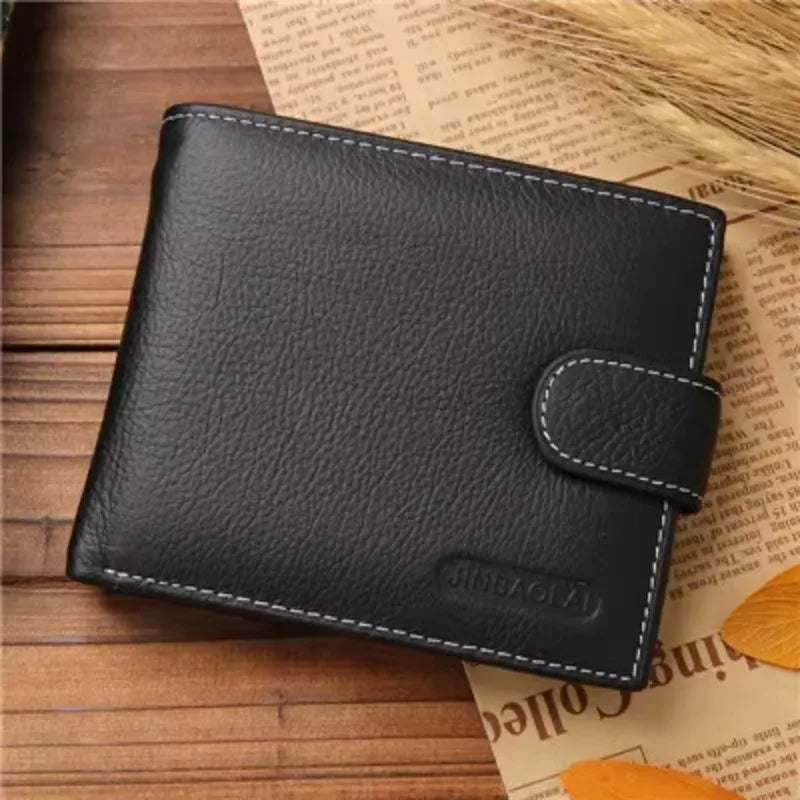 Genuine Leather Men’s Wallet – Premium Real Cowhide Short Black Wallet, Stylish Portefeuille Homme Purse