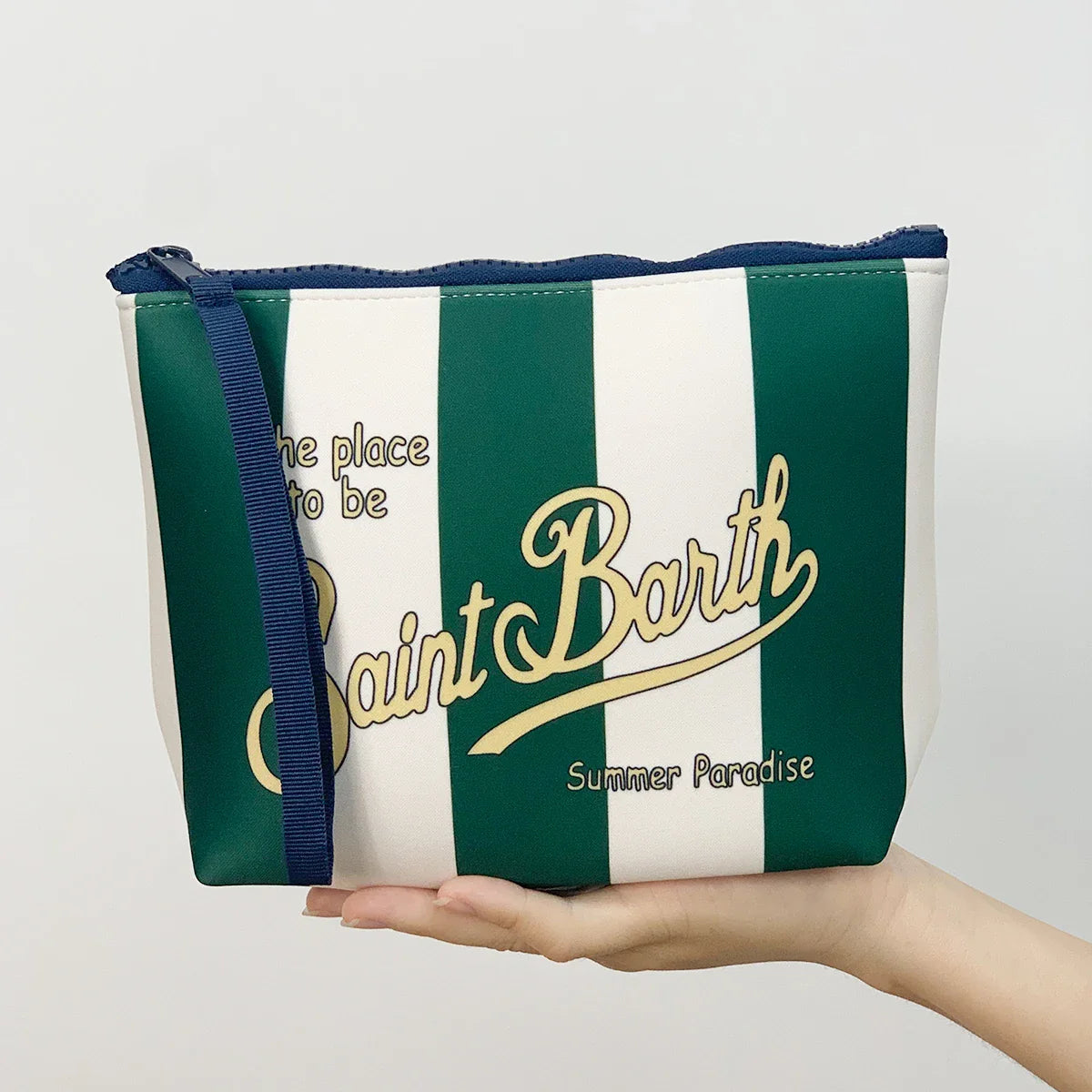 S-Saint B-Barth Striped Neoprene Zip-Up Clutch – Unisex Cosmetic & Toiletry Makeup Bag for Women