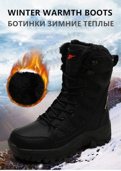 Men's Warm Plush Snow Boots - Lace Up Waterproof High Top, Anti-Slip Winter Boots for Casual & Work Wear
