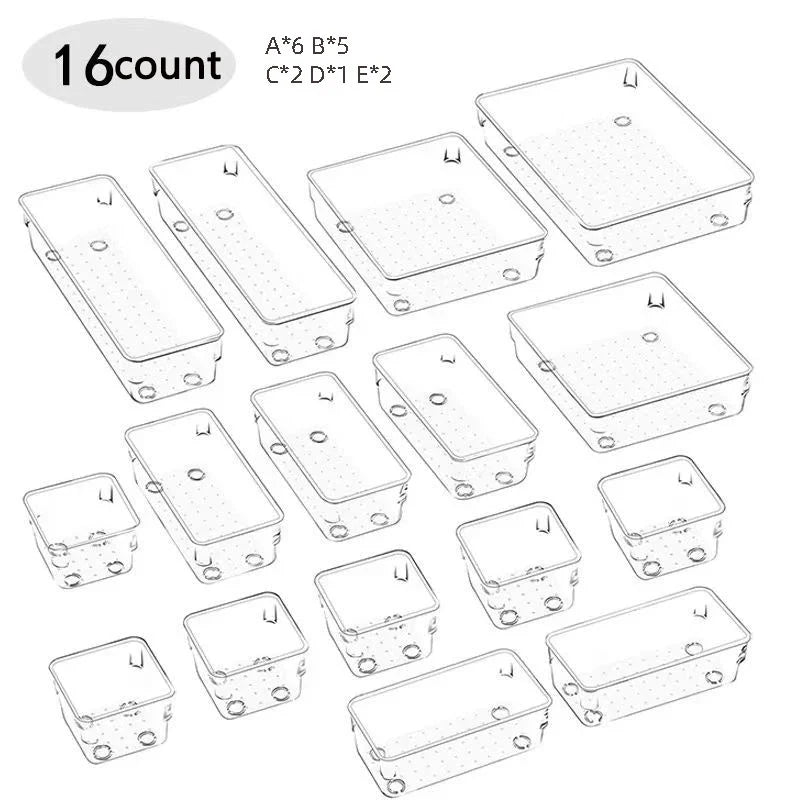 28PCS Clear Drawer Organizer Set - Multi-Size Storage Trays for Bathroom Vanity Kitchen & Bedroom