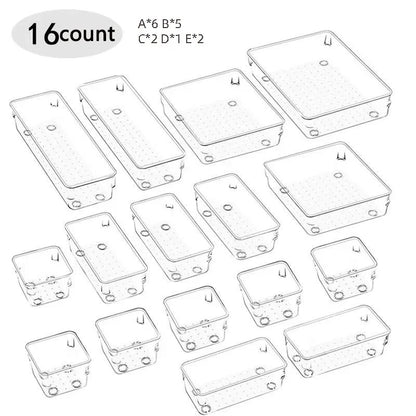 28PCS Clear Drawer Organizer Set - Multi-Size Storage Trays for Bathroom Vanity Kitchen & Bedroom