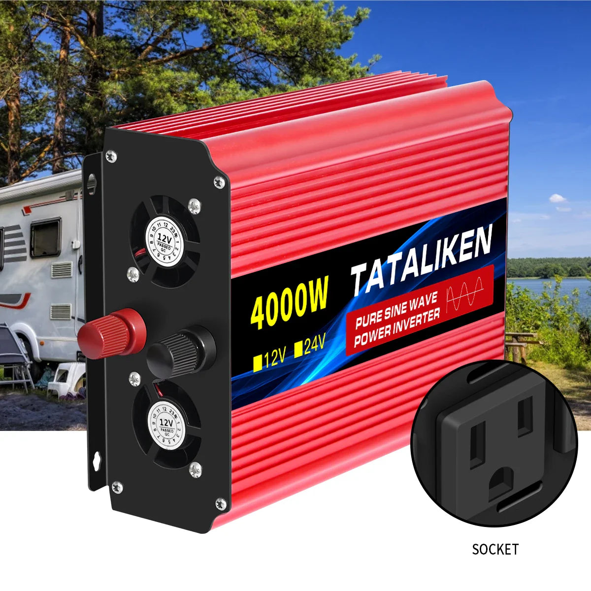 12V/24V to 110V AC Pure Sine Wave Power Inverter — 4000W/16000W 60Hz Converter with LED & US Socket for Car & Solar