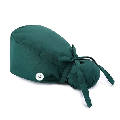 Adjustable Surgical Scrub Cap with Buttons – Ponytail Bouffant Nursing Turban Hat for Women & Men