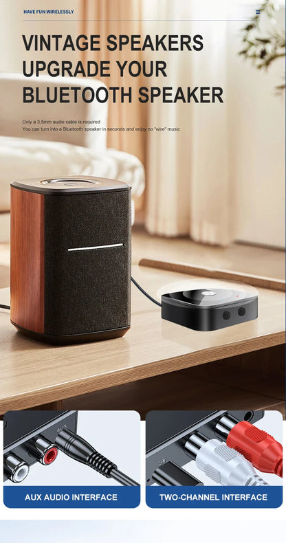 NFC Bluetooth 5.3 Audio Receiver – 3.5mm AUX, RCA Stereo, Lossless HIFI Music Wireless Adapter with USB U-Disk Play & Remote Control