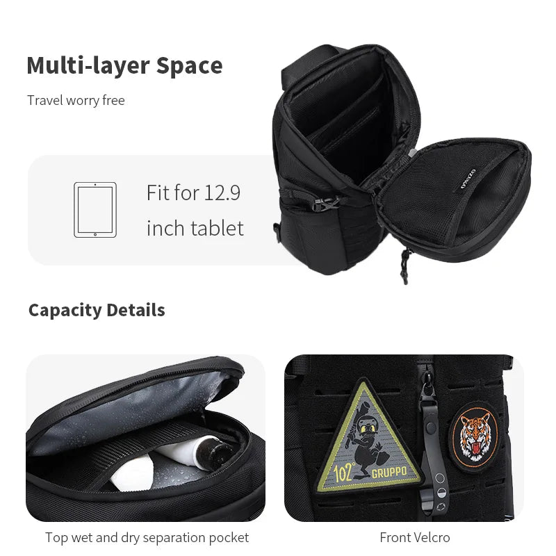 OZUKO Large Capacity Men’s Shoulder Bag - Waterproof Sling Crossbody | Fashionable Messenger Bag for Short Trips, Quality Chest Bag