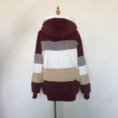 Oversized Jacket for Women – 2023 Autumn Winter Warm Plush Hooded Coat, Loose Fit Streetwear with Pockets