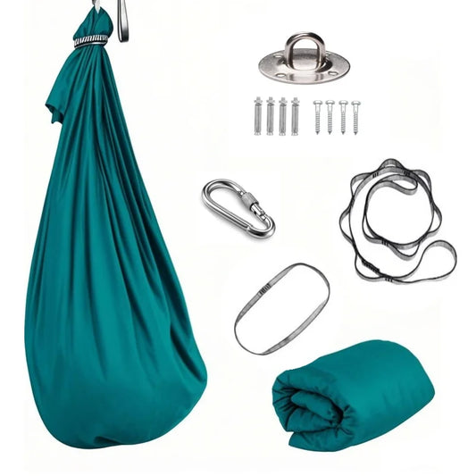 1.5x2.8m Elastic Swing Hammock – Indoor & Outdoor Aerial Yoga Swing with Adjustable Fabric & Hardware for Adults
