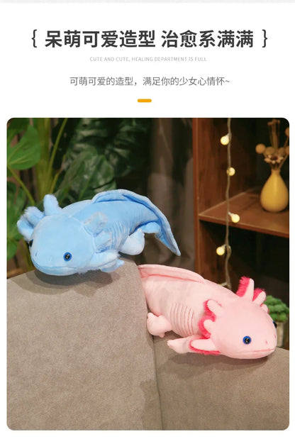 Kawaii Colorful Newt Plush Toy — 23-80cm Cute Axolotl Salamander Stuffed Animal, Fuzzy Long Pillow Cushion for Kids Gift