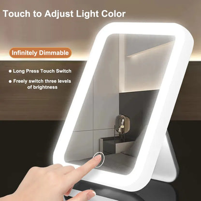 3-Color LED Vanity Mirror – Touch Screen, USB Rechargeable, Dimmable Makeup Mirror with Adjustable Brightness, Portable