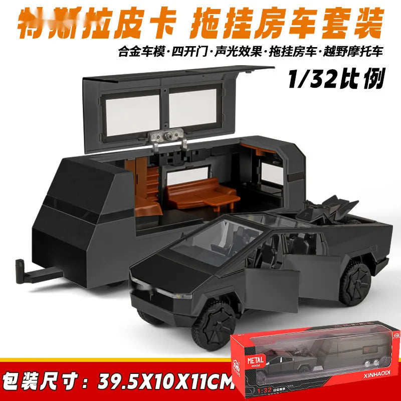 1:32 Tesla Cybertruck Diecast Alloy Model Car with Sound & Light – Off-Road Truck Toy Gift for Kids with Carrying Suitcase