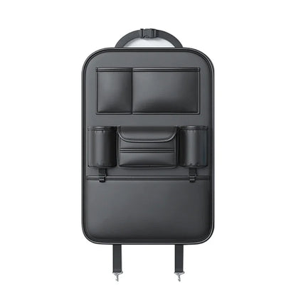 All-in-One Car Seat Back Storage Bag – Upgraded 6 Pocket Organizer with Hook, Tissue Holder, Anti-Kick Pad & Cup Holder