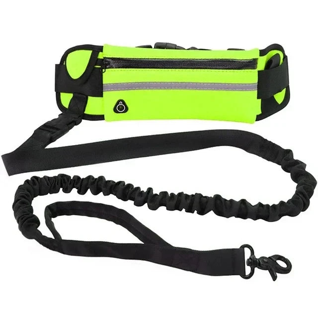 Reflective Hands-Free Dog Running Waist Leash Nylon Elastic Adjustable Pet Traction Belt with Waist Bag Retractable Control for Running & Walking