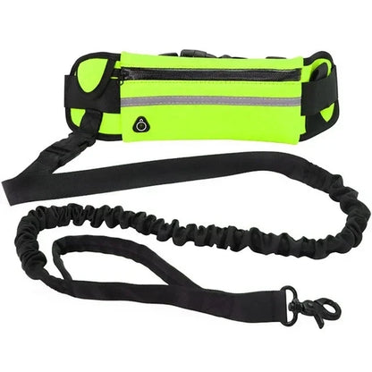 Reflective Hands-Free Dog Running Waist Leash Nylon Elastic Adjustable Pet Traction Belt with Waist Bag Retractable Control for Running & Walking