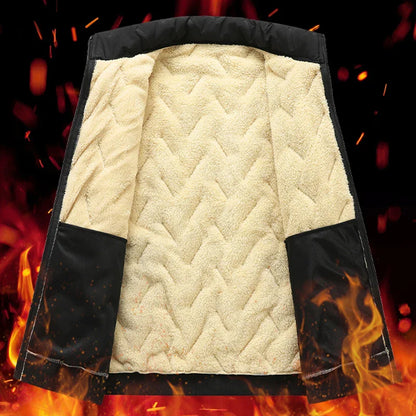 2025 Men’s Plus Size Winter Jacket – Wool-Look Stand Collar Cotton-Padded Windproof Outdoor Coat with Velvet