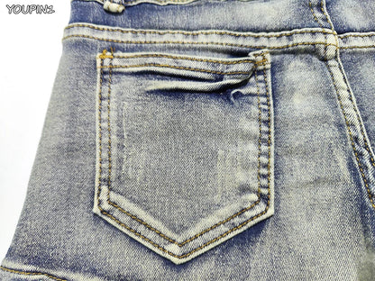 Sexy Low Rise Denim Shorts – Women’s Slim Skinny Rivet Vintage Blue Y2K Jeans for Summer