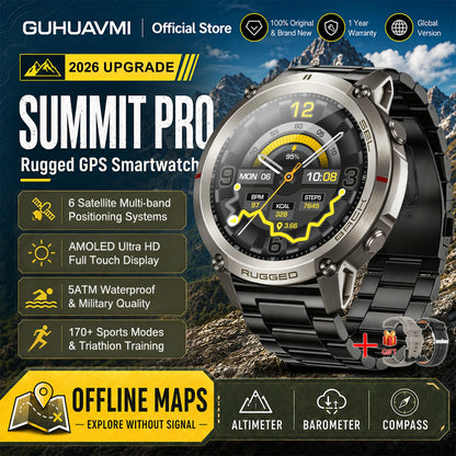 Military GPS Smartwatch for Men - 1.43" AMOLED Display, Bluetooth Calls, Compass, 5ATM Waterproof & 170+ Sports Modes