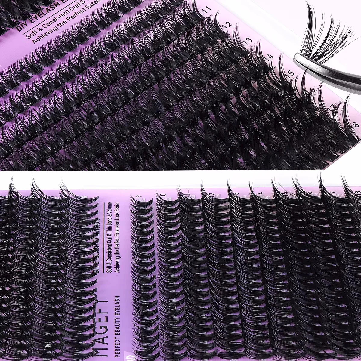 MJ DIY Lash Extensions Kit – 640pcs Wispy Lash Clusters 80D/100D, Mix 9-18mm Individual Cluster Eyelash Extensions