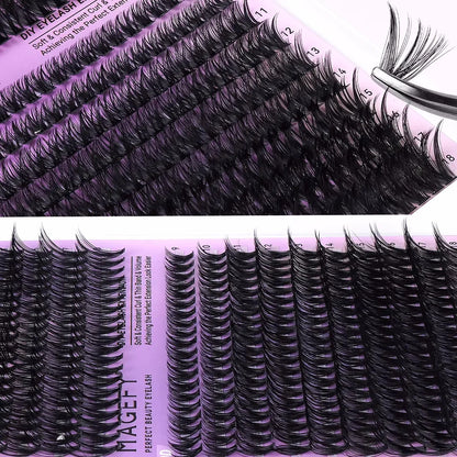 MJ DIY Lash Extensions Kit – 640pcs Wispy Lash Clusters 80D/100D, Mix 9-18mm Individual Cluster Eyelash Extensions