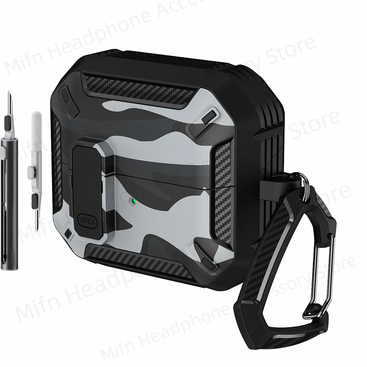 Camouflage Case for Galaxy Buds3 Pro – Carbon Fiber Protective Cover with Keychain & Cleaning Kit