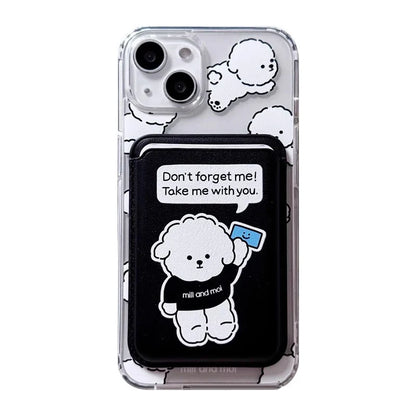 Cute Dog Cartoon Magnetic Phone Card Holder – Back Case Wallet for iPhone 15/14 with MagSafe Slot for ID & Bank Cards