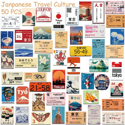 50PCS Travel Culture Stickers - Aesthetic DIY Decals for Phone, Laptop, Scrapbook, Skateboard & Guitar Decor