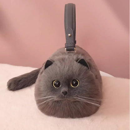 One Shoulder Small Messenger Bag for Women — Handmade Plush Cat Design, Cute & Versatile Autumn/Winter Bag