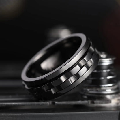 Fashion Punk Gear Fidget Ring — Rotating Titanium Steel Spinner Ring for Men, Biker, Wedding & Party Jewelry